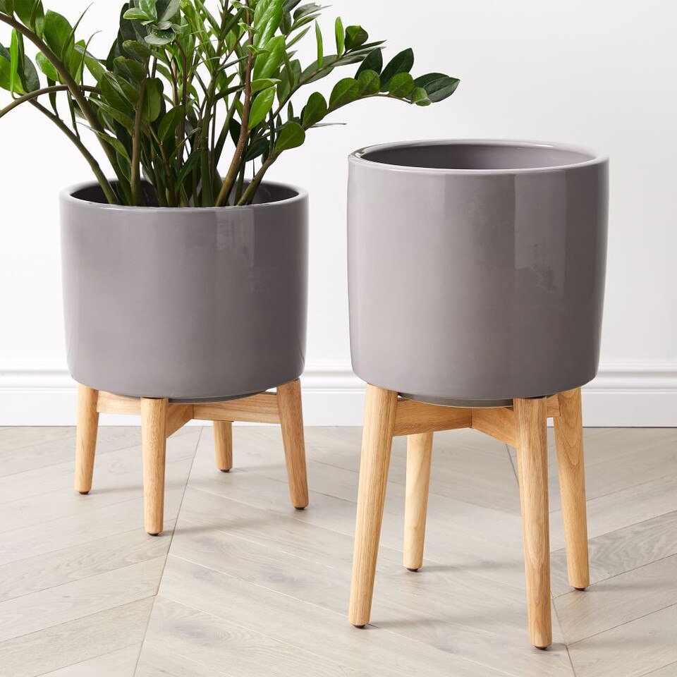 MidCentury Turned Wood Planters Ash West Elm UK